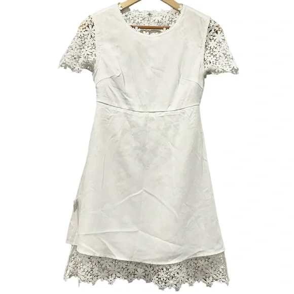 White Lace Mini Dress with Embroidered Heart Detail Crochet Boho Bride W… - Picture 8 of 15